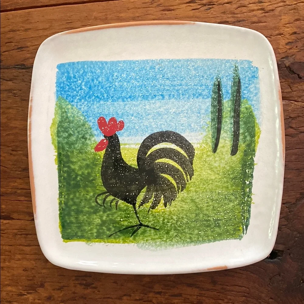 Set of 2 Sur La Table Rooster Square Plate